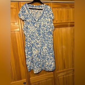 Sonoma Elegant Blue and White Patterned Flutter Sleeve Pintuck Dress - NWT